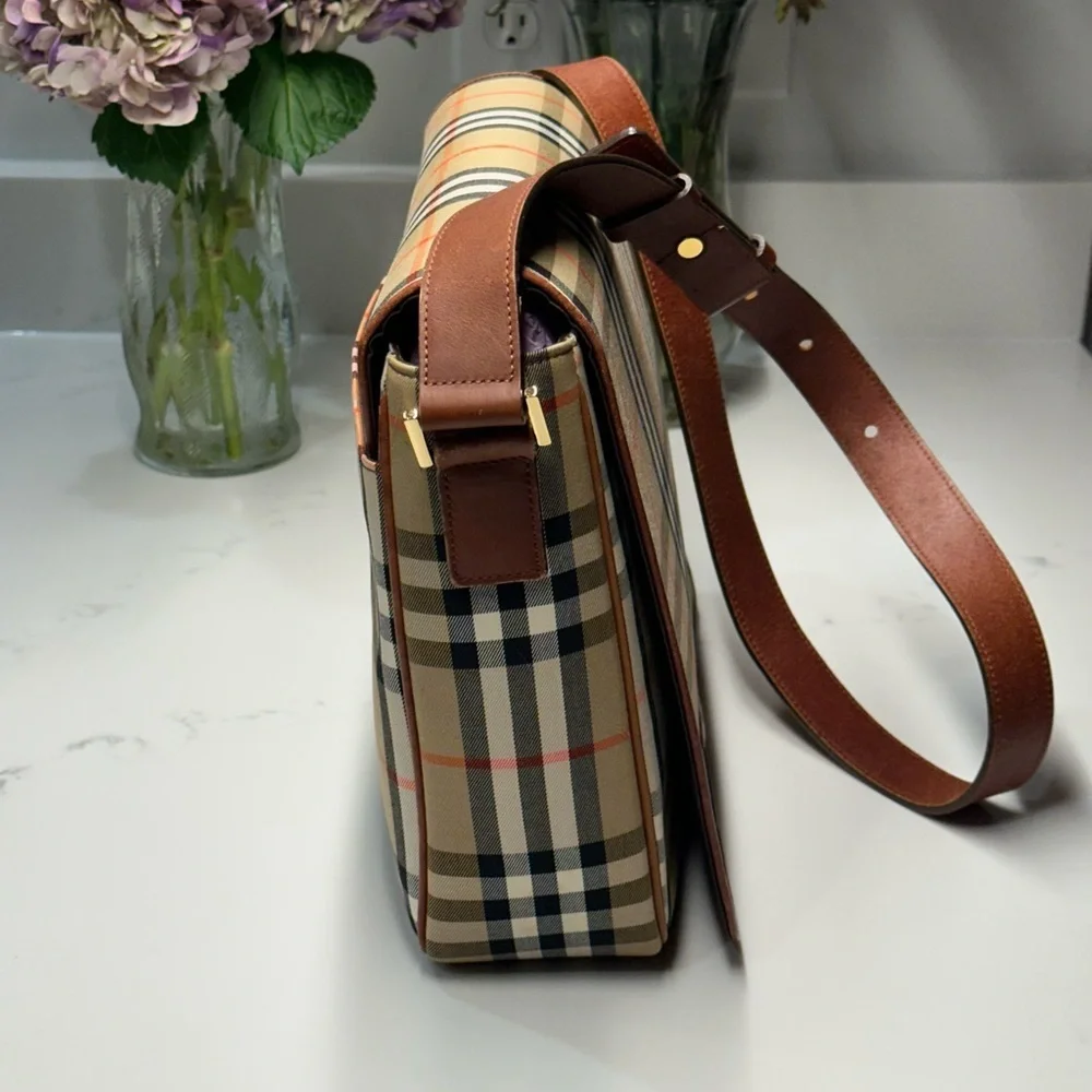 Burberry Nova Check Canvas & Leather Messenger Shoulder Bag